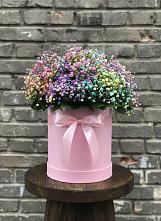 Цветочная композиция из Гипсофила и Розы в шляпной коробке в Сылва