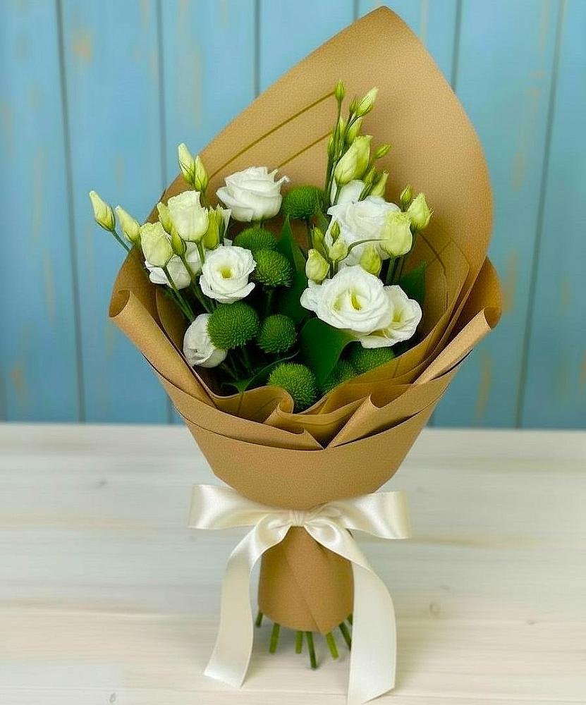 Букет цветов из: Хризантемы и Лизиантусы в Сылва