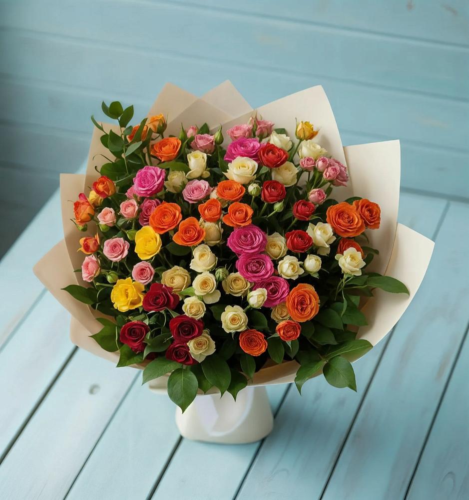 Букет Микс из разноцветных кустовых роз в Сылва