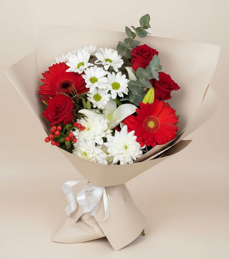 Букет цветов из: Розы, Хризантемы, Герберы и Лилии в Сылва