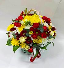 Цветочная композиция из Хризантемы и Розы в корзине #REPLACE_PRED# Сылва