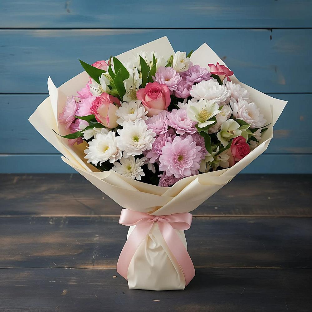 Букет цветов из: Хризантемы, Альстромерии и Розы в Сылва